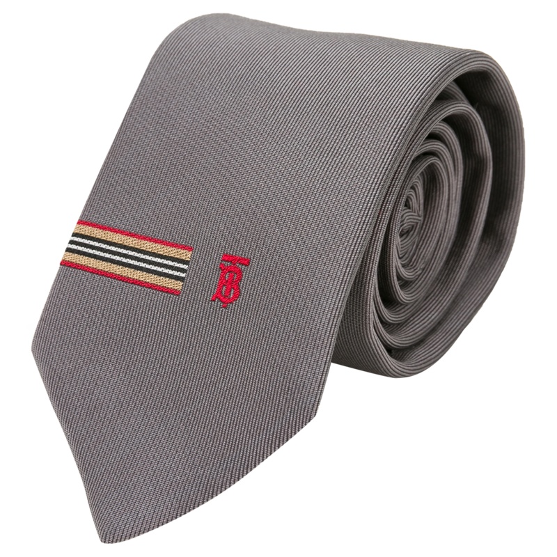 BURBERRY 巴宝莉 2020秋冬新品 男士经典剪裁经典条纹TB图案桑蚕丝领带 深灰色 8029999