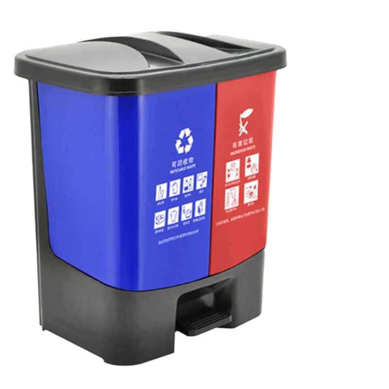 户外脚踏加厚双桶垃圾桶干湿分类大小号垃圾箱 40L双桶(蓝+红)(可回收物+有害垃圾)