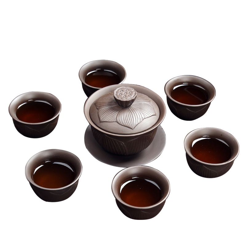 凯斯拓_紫砂茶具_7头莲花盖碗