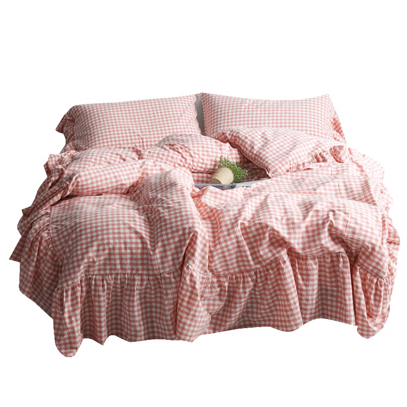 吉岳19新款水洗棉情调格子床品套装