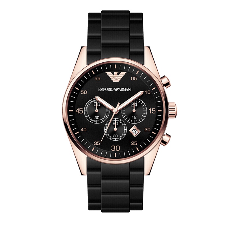 阿玛尼(EMPORIO ARMANI)三眼计时日历女士手表 欧美品牌时尚情侣女士石英表 AR5906