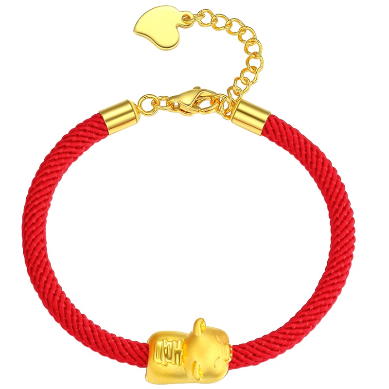 潮宏基 喜气猪生肖猪 黄金首饰手链串珠3D硬足金手饰