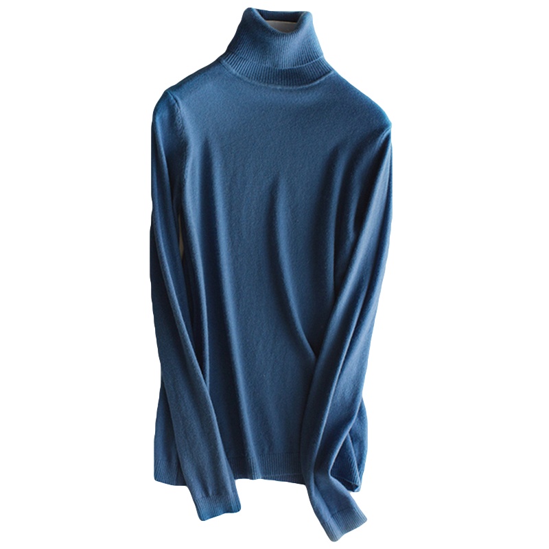 绒媛010秋冬新品高翻领针织衫女套头短款修身打底衫大码纯色高领