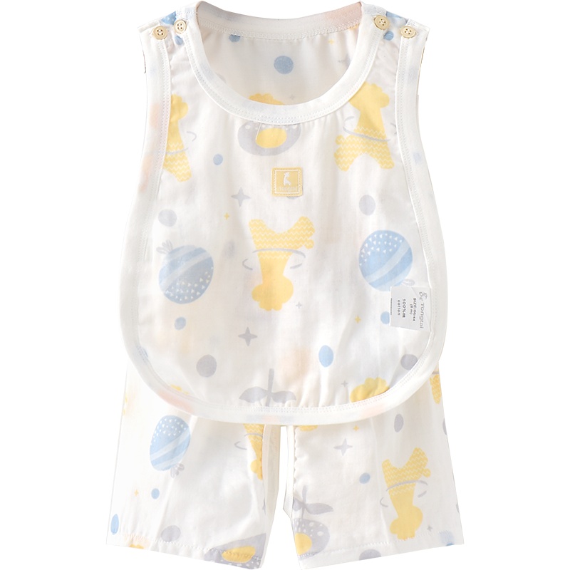 童泰夏3-18个月婴儿衣服男女宝宝家居纯棉套装琵琶无袖上衣裤子儿童家居服套装