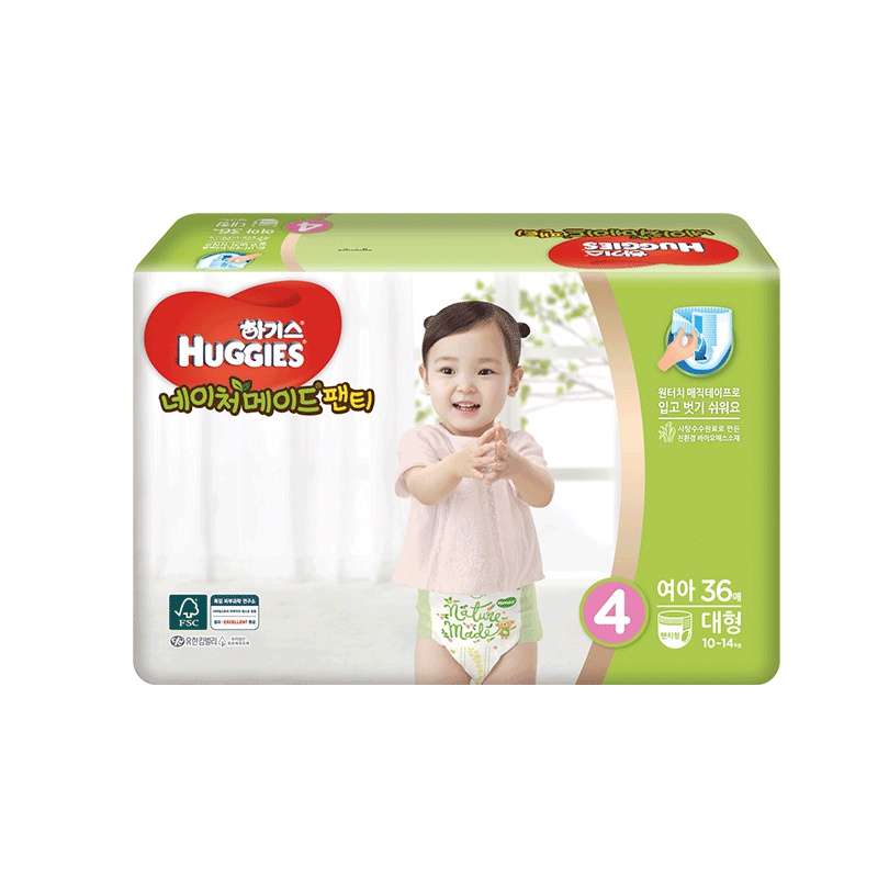 好奇(Huggies)天然之选拉拉裤 大号拉拉裤 L36片 (9-14kg) 女宝 韩国原装进口