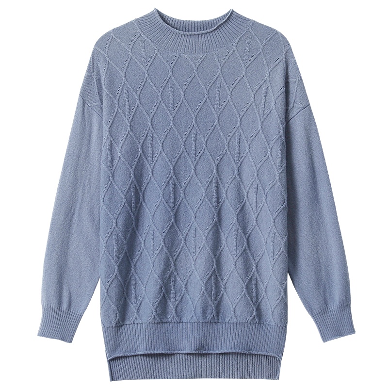金菊秋冬新款毛衣纯色绞花半高圆领100%羊毛衫女