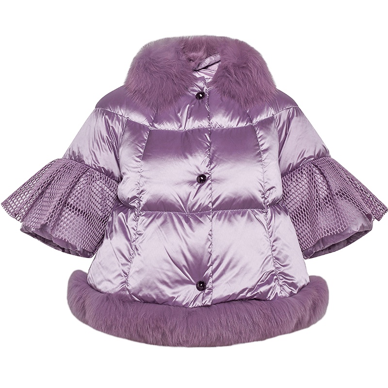 ERAL/艾莱依冬狐狸毛领A字形五分喇叭袖短款羽绒服2055D