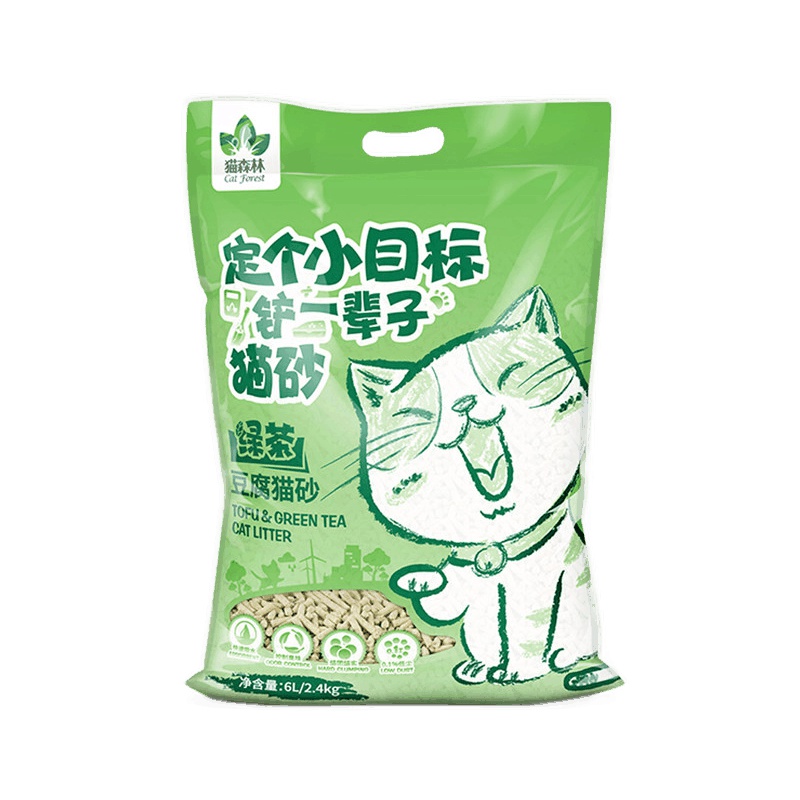 猫森林豆腐猫砂绿茶味2.4kg/袋6L除臭无尘可冲厕所猫森林出品