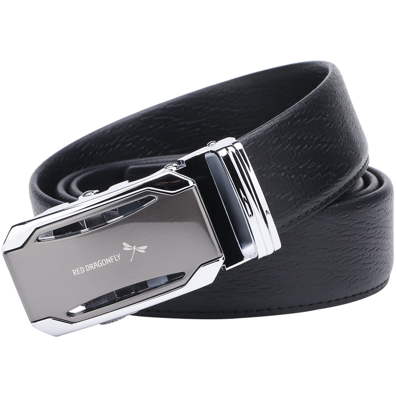 红蜻蜓正品男士简约自动扣银色皮带商务休闲潮流裤带青年百搭牛皮腰带