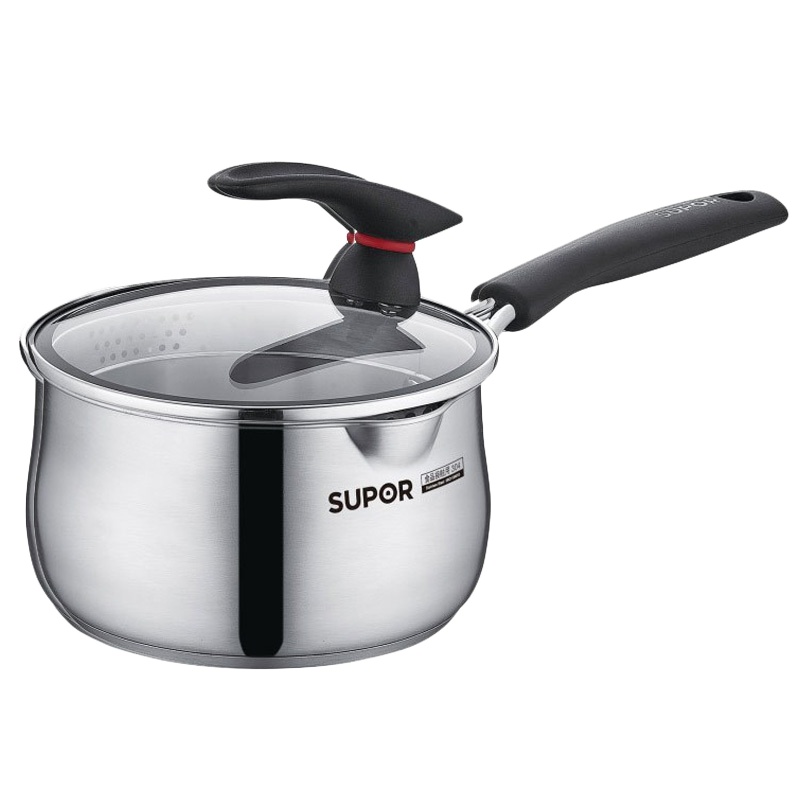 苏泊尔（SUPOR）小红圈304不锈钢奶锅可立盖16cm加厚复底婴幼儿辅食锅电磁炉燃气通用ST16JA1