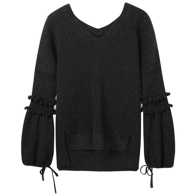 2019爱居兔秋季女装V字领口长袖针织衫