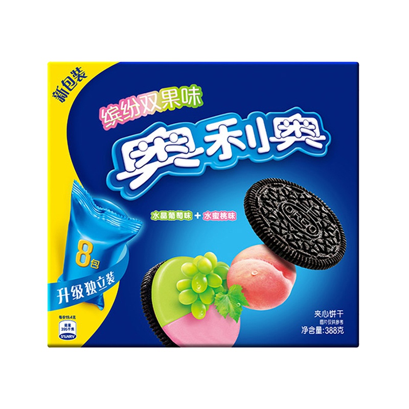 奥利奥(OREO) 夹心饼干 零食 缤纷双果味(水晶葡萄味+水蜜桃味)388g