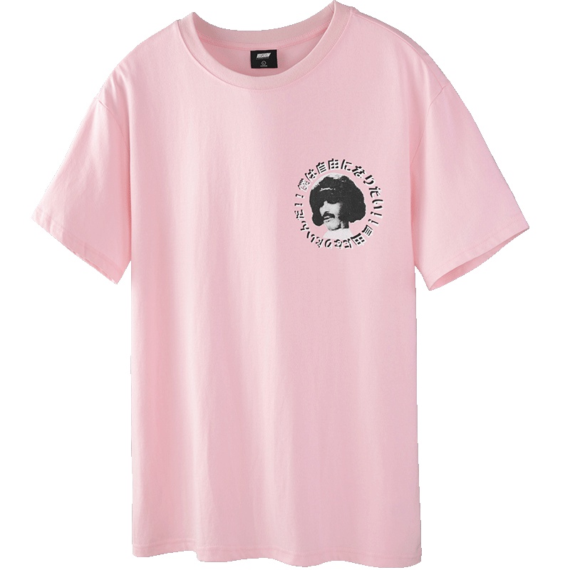 viishow2019夏季新款短袖T恤男 韩版圆领粉色体恤印花潮牌打底衫