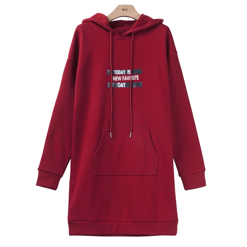 晚白2020秋冬新品通勤减龄连帽长袖中长款卫衣裙加绒休闲连衣裙女