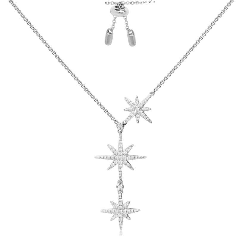 APM Monaco 女士S925银镶晶钻轻奢双流星项链吊坠女六芒星锁骨链吊坠银颈链 AC3350OX