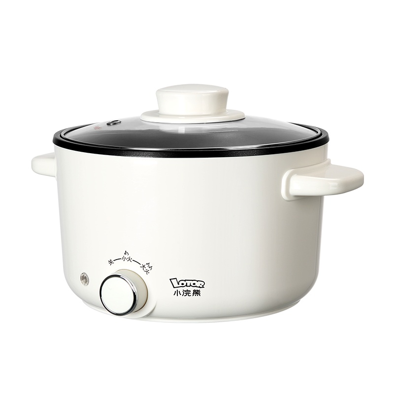 小浣熊25C-MB-BZ米白色2L大容量不粘内胆环形加热家用多功能宿舍学生电炒锅 热炒菜蒸煮一体锅电煮锅
