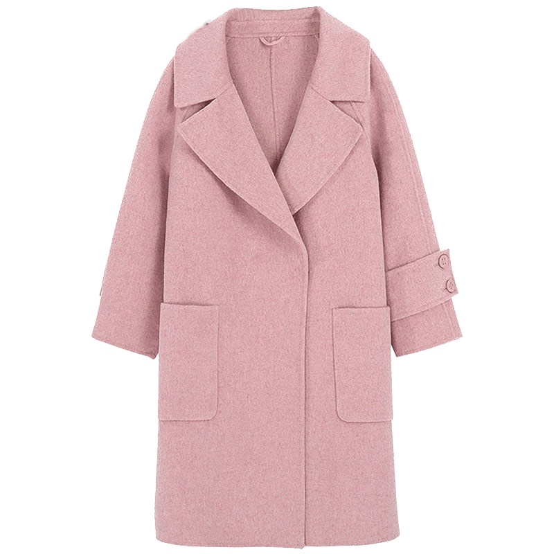 上新拉夏贝尔冬季新款修身显瘦宽松中长款双面羊毛呢大衣女1T001008