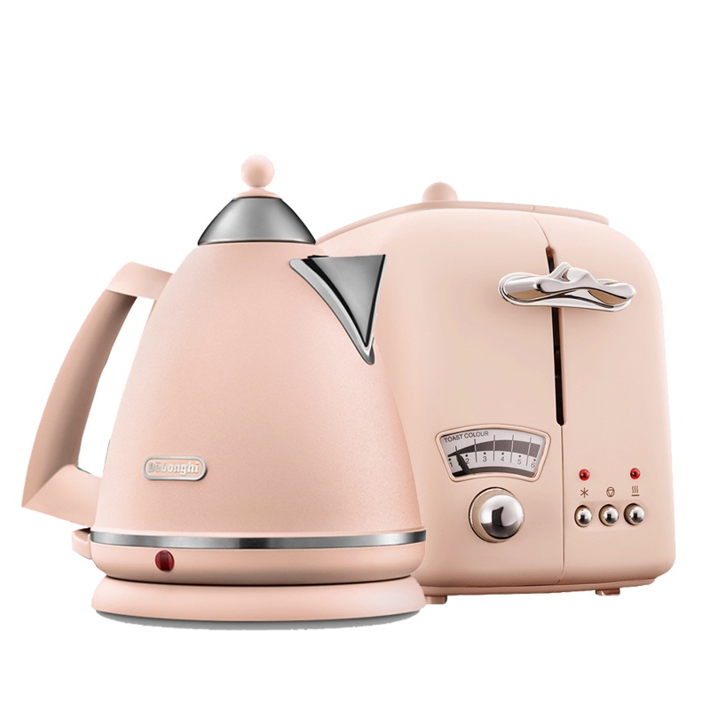 德龙（Delonghi）花园系列电水壶早餐2件组合套装（芍药粉）新年礼物春节送礼意式复古家用办公室厨房烧水烤面包组合套装