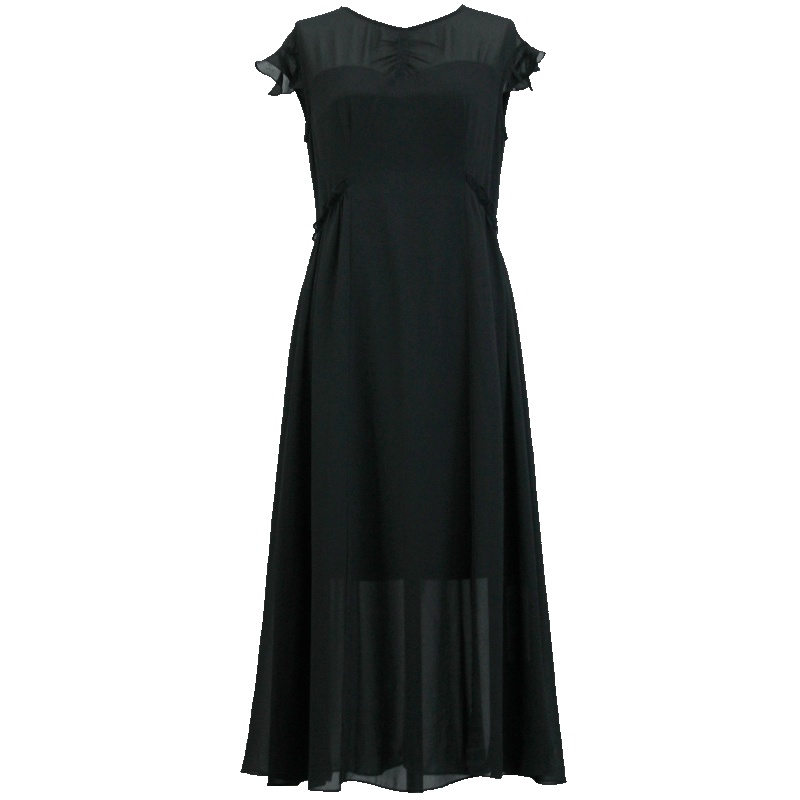 LIEDOW/蕾朵2019流行裙子圆领高腰网纱雪纺连衣裙通勤中长裙子女