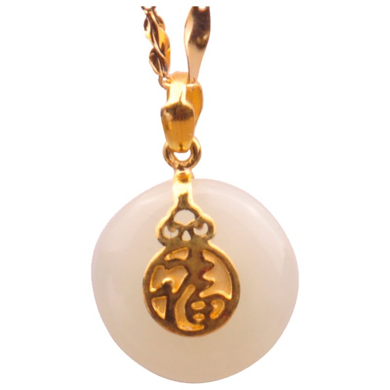 梦克拉Mkela 金镶玉平安扣 足金和田玉平安扣吊坠 平安福 玉石吊坠 其他国内证书