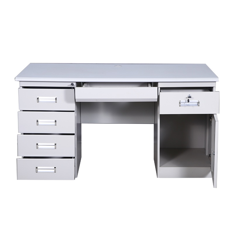 东港家具 钢制五抽一门电脑桌 钢制办公桌 铁皮电脑桌 财务桌单人员工位写字台 书桌 带锁抽屉家用桌子 可定制