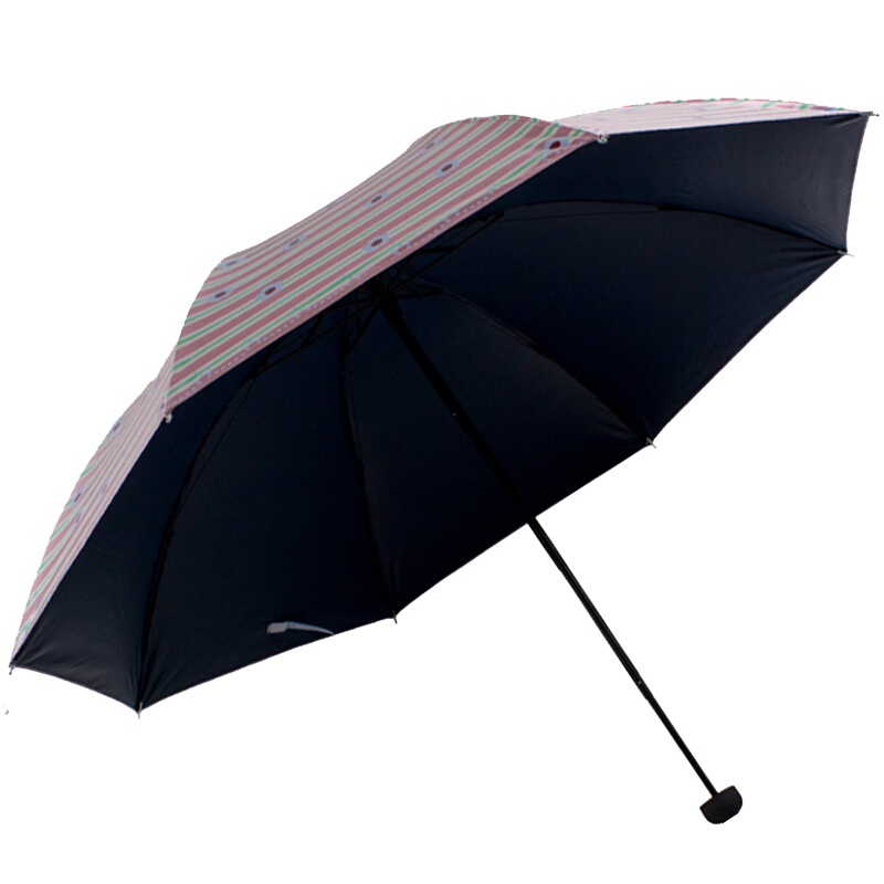 天堂伞 UPF50+幻彩蓝胶丝印条纹花三折黑杆钢骨晴雨伞太阳伞 粉色 35003ELCJ