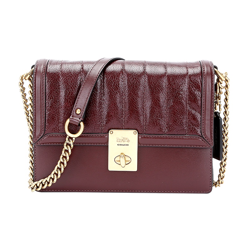 蔻驰 COACH 奢侈品 女士专柜款皮质夹棉HUTTON单肩斜跨包蔓越橘色 89066 B4/RN