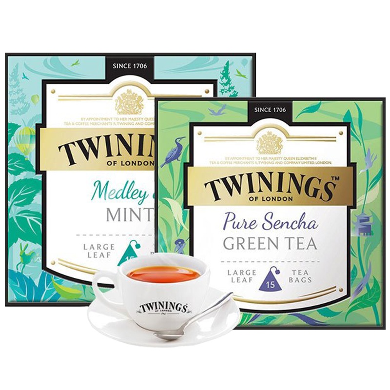 川宁Twinings 波兰进口 醇煎绿茶日式煎茶和缤纷薄荷叶茶30g/盒*2盒