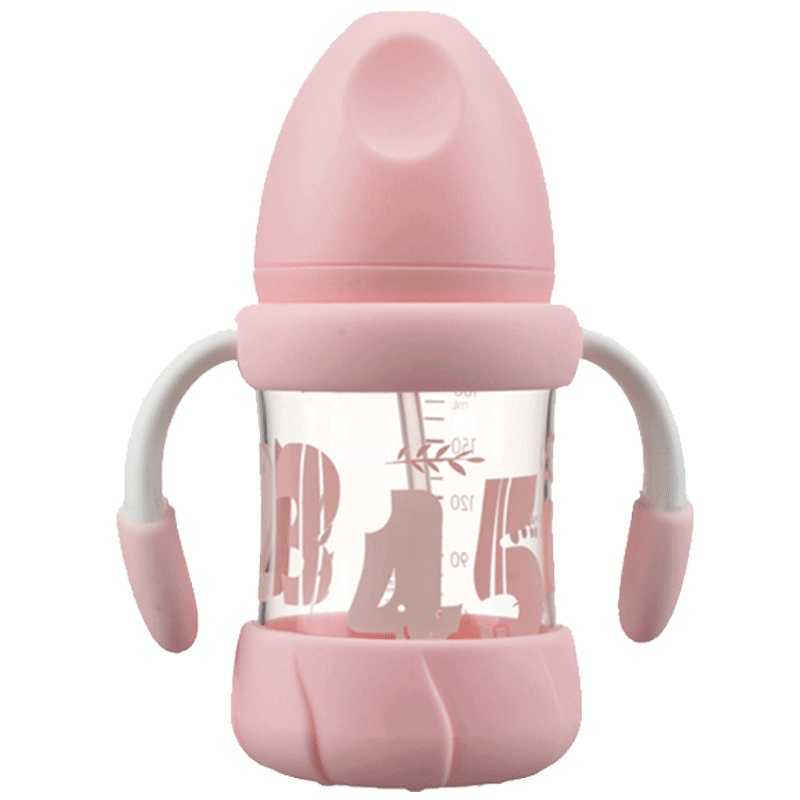 日康奶瓶 玻璃 初生婴儿宽口径儿童宝宝吸管奶瓶 180ml粉色
