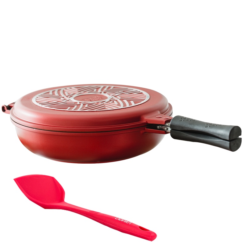 迪迪尼卡(Didinika)2019新品双面可拆分式烤盘麦饭石无油烟不粘多功能煎锅焖锅 红色