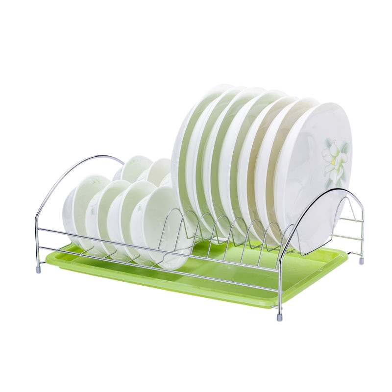 碗架沥水架家用不锈钢色厨房置物架餐具装碗筷收纳盒箱控水放碟盘 1层[主架款]+1个绿盘