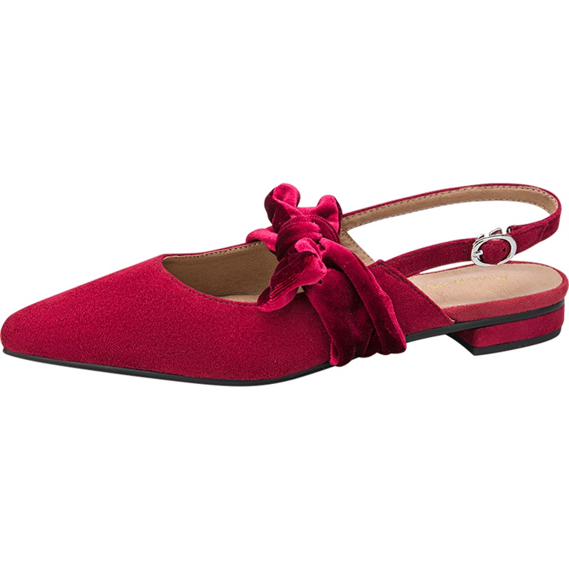 阿么包头后空凉鞋女平底蝴蝶结低跟超火百搭显白浅口尖头夏季女鞋