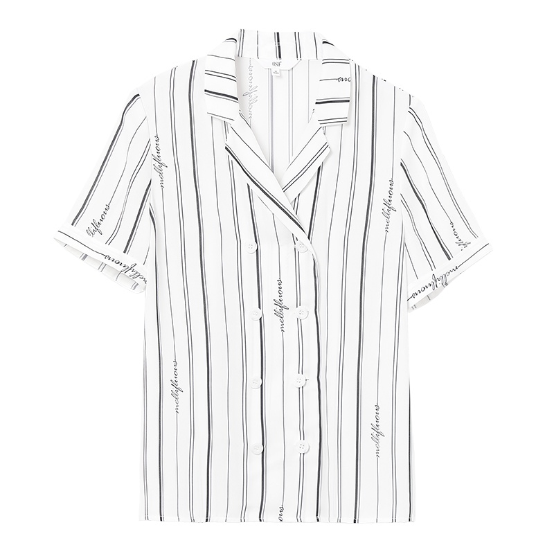 OSA气质OL职业条纹衬衫女2020年夏季新款v领上衣设计感女小众衬衣