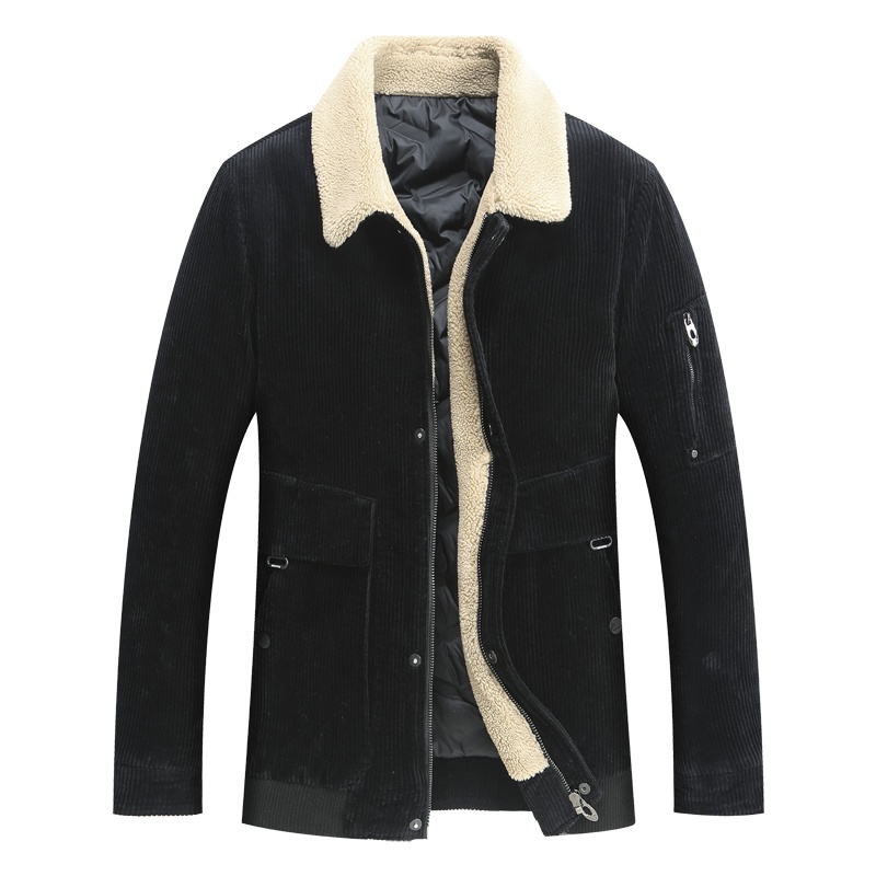 迪伽默 90白鸭绒全棉灯芯绒羊羔绒翻领茄克羽绒服 2色可选