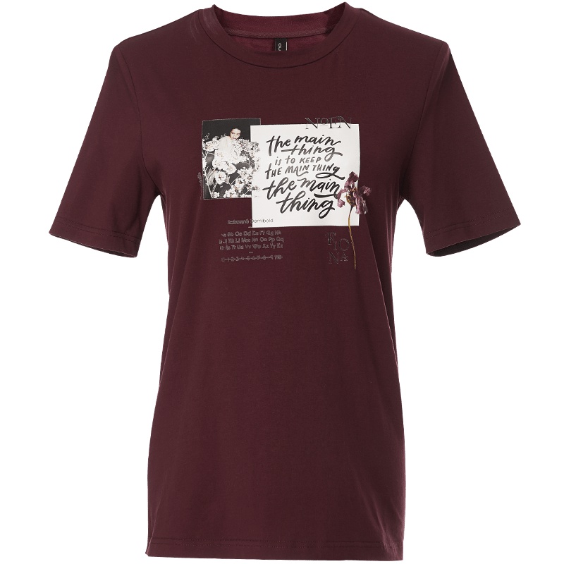 欧昵雪夏季圆领人像字母印花棉上衣女休闲显瘦短袖T恤