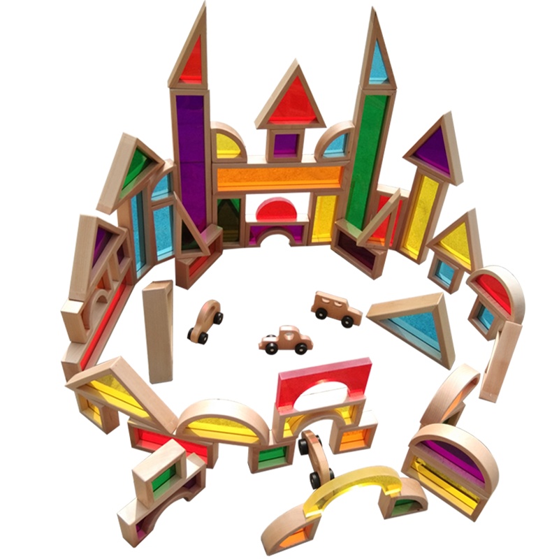 儿童彩虹积木拼装木制搭建幼儿园早教大块彩色透明男女孩益智玩具