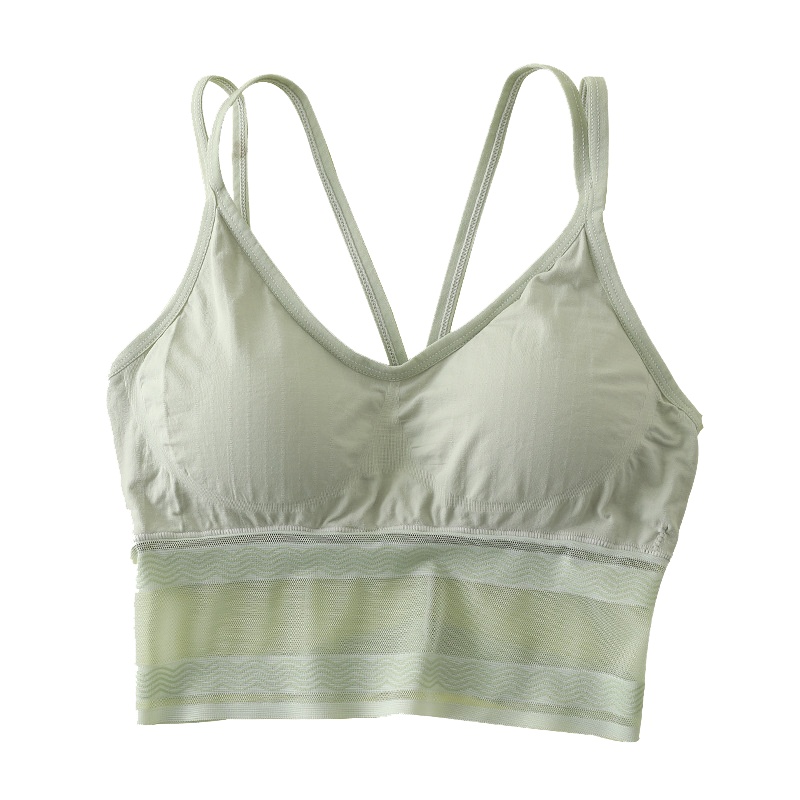 (两条装）网纱交叉吊带裹胸美背背心运动文胸防走光透气内衣