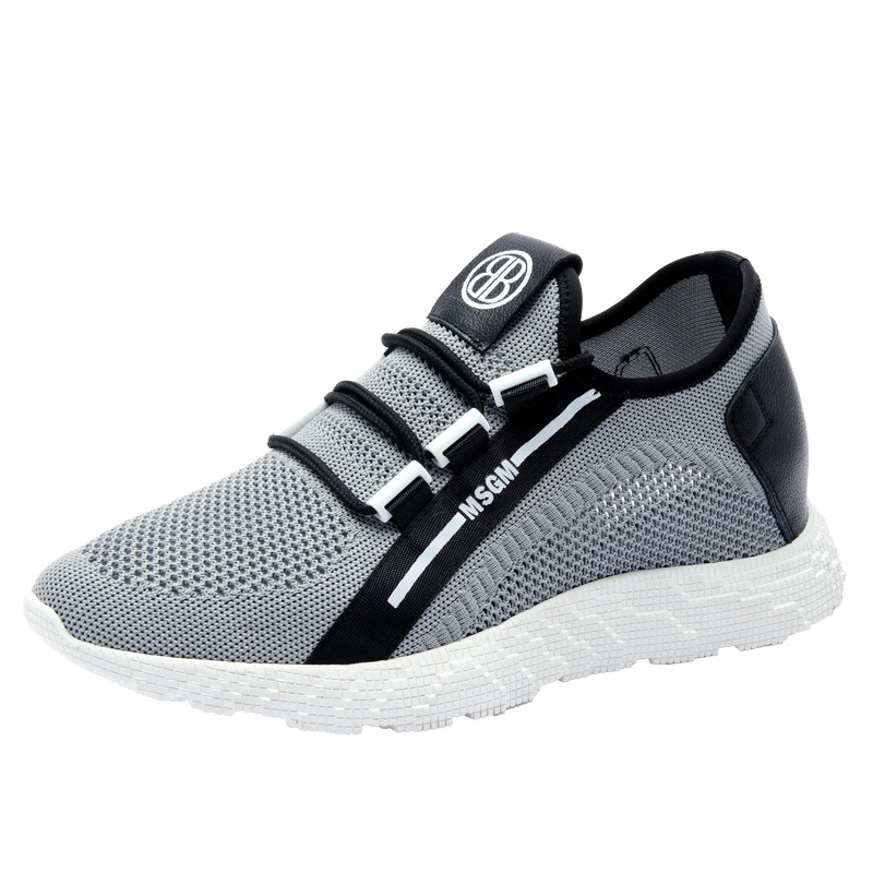 兽霸男鞋2019秋季真皮飞织拼接内增高休闲运动男鞋厚底透气运动鞋