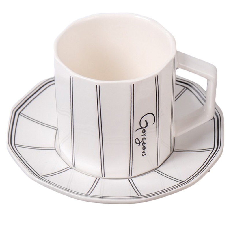 贝瑟斯 几何图案陶瓷杯简约喝水杯子带托盘咖啡杯陶瓷马克杯