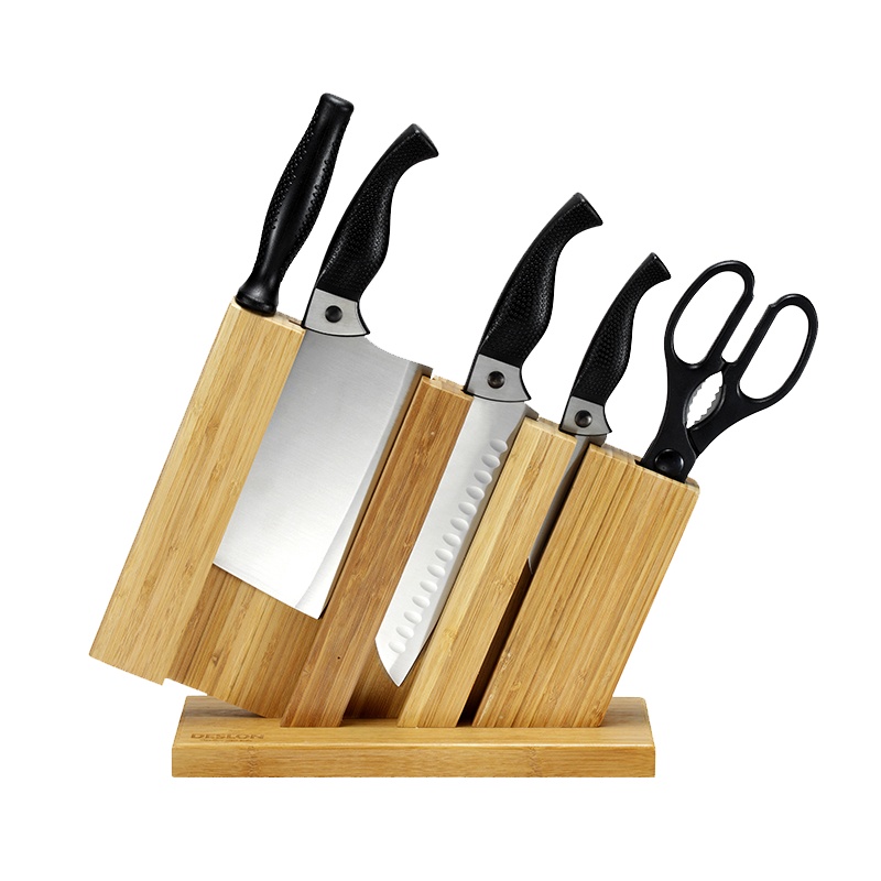 啄木鸟刀具六件套 FS-TZ003-6 骨刀三德刀水果刀厨房剪磨刀棒开槽碳化竹刀座(单位:套)