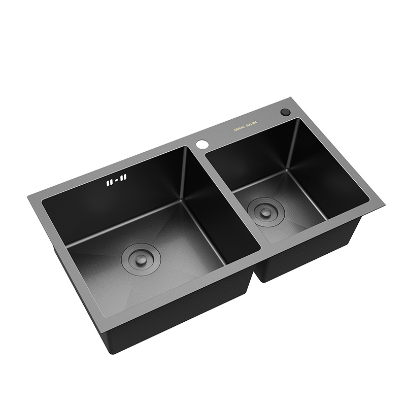 箭牌(ARROW) 厨盆水槽 纳米厨房洗菜盆 洗碗池 水槽双槽手工槽 黑色水槽厨盆加厚拉丝不锈钢水槽AE5578273G