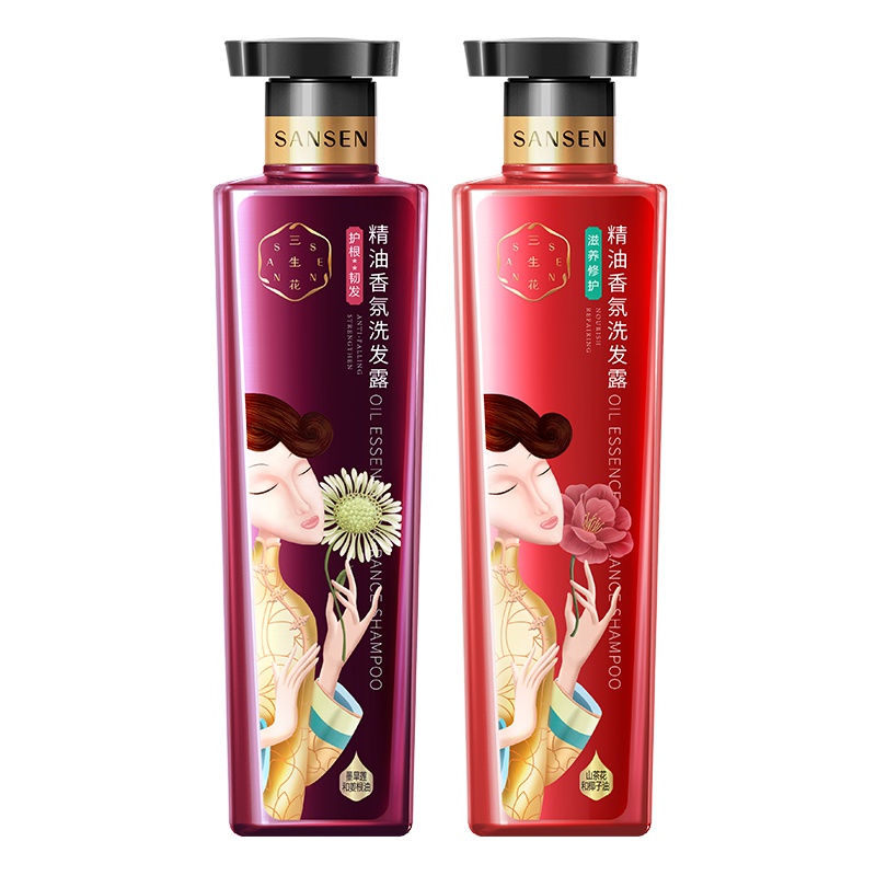 百雀羚三生花洗发水精油香氛护根韧发800ml+滋养修护800ml洗发露男女通用