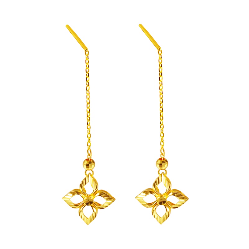 黄金码头5G足金999幸运四叶草耳线女表白生日送女友爱人耳坠礼物