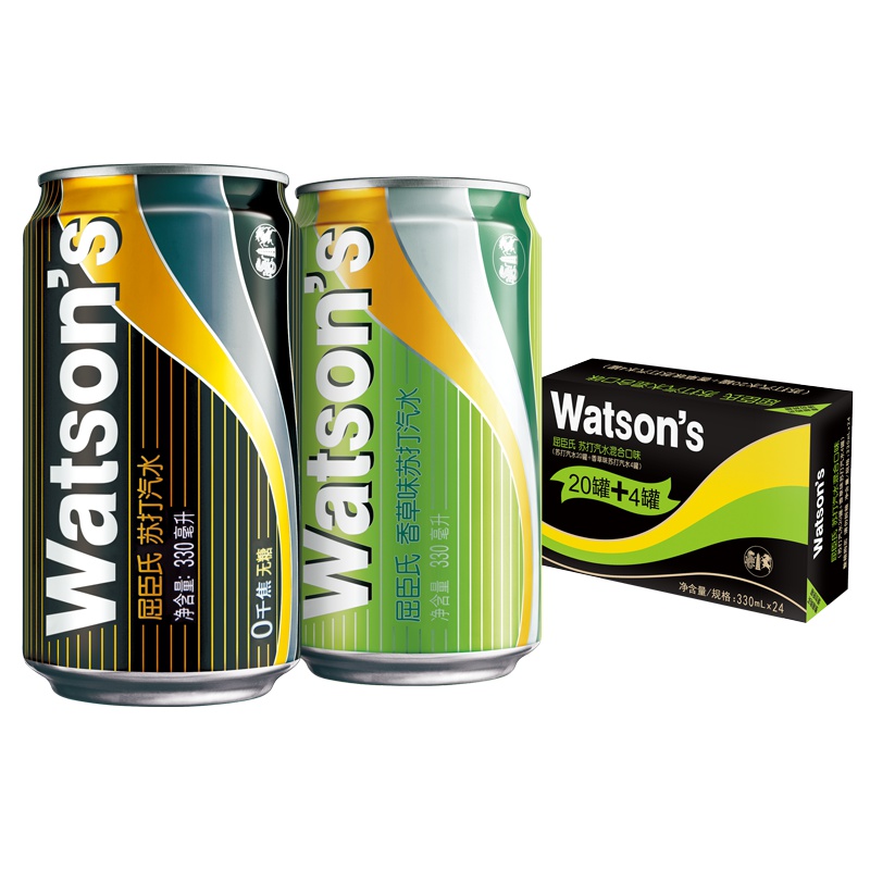 屈臣氏(Watsons)调酒系列苏打混合330ml*24(原味20罐 + 香草味4罐)