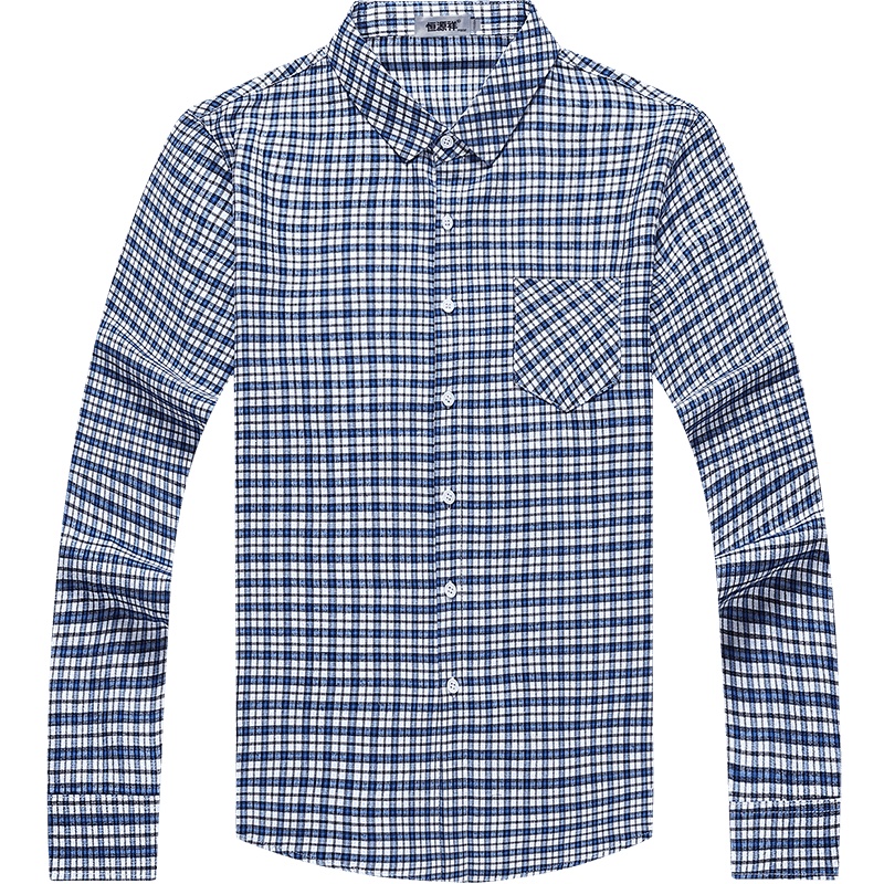 恒源祥长袖衬衫男夏季新款中年男士格子棉质格子衬衣男爸爸装