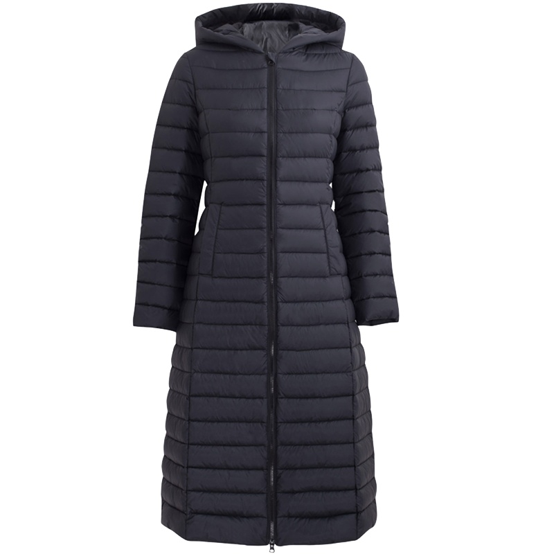 茵曼秋冬时尚优雅保暖纯色连帽长款薄羽绒服女过膝轻薄a字收腰潮