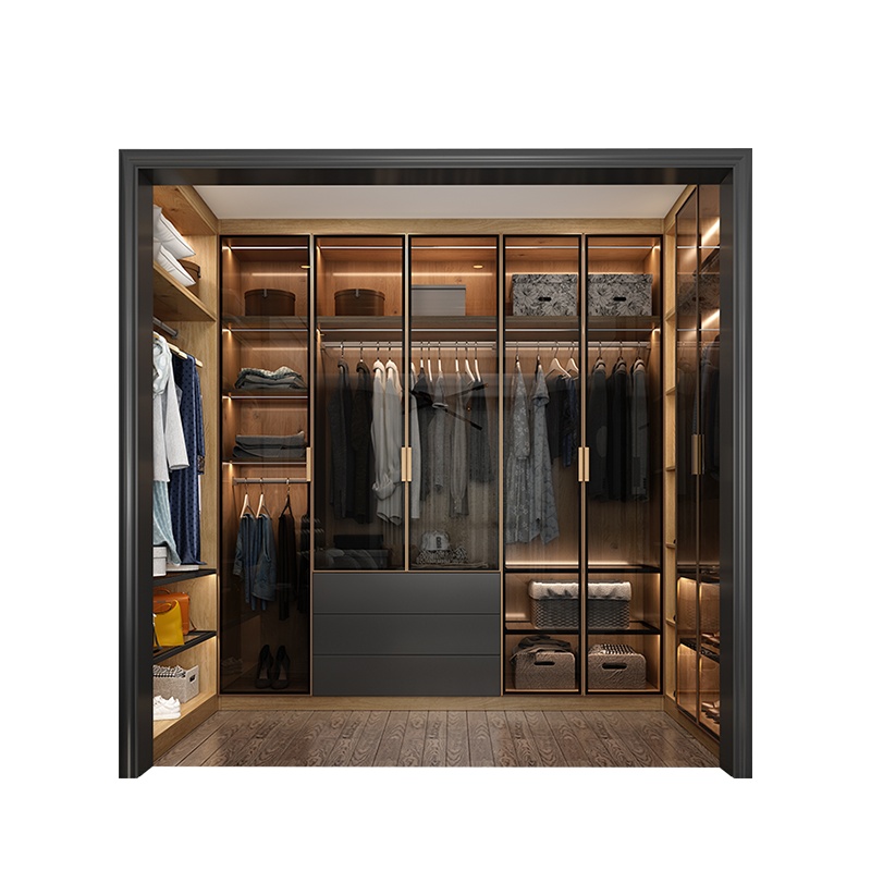 诗尼曼全屋定制轻奢玻璃门衣帽间走入式衣柜开放式多功能衣橱定制
