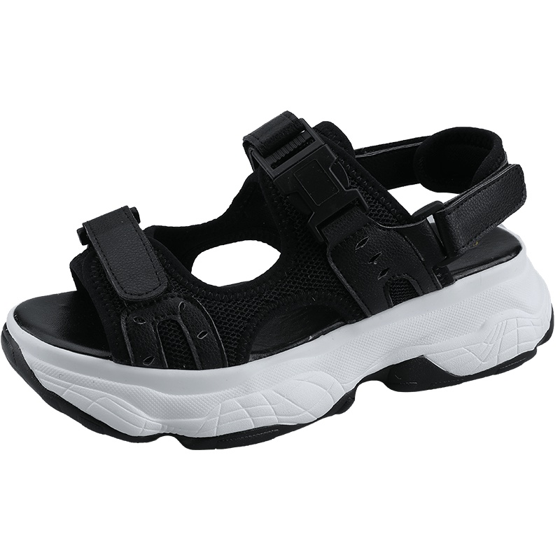 狄恩纪2019夏季搭扣凉鞋女款时尚休闲凉鞋厚底潮流沙滩鞋