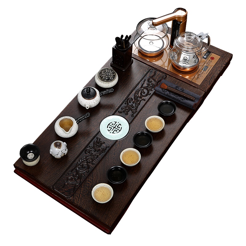 常生源 功夫茶具套装实木茶盘哥窑茶壶茶杯茶道自动电热炉整套 双龙山魂水韵套组