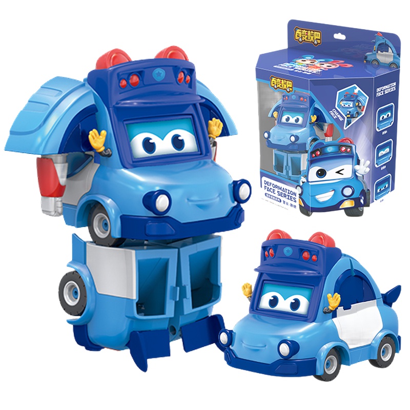 正版百变校巴车长消防车队长警长歌德变形机器人大巴士玩具男孩笑吧 变脸变形系列 警长歌德